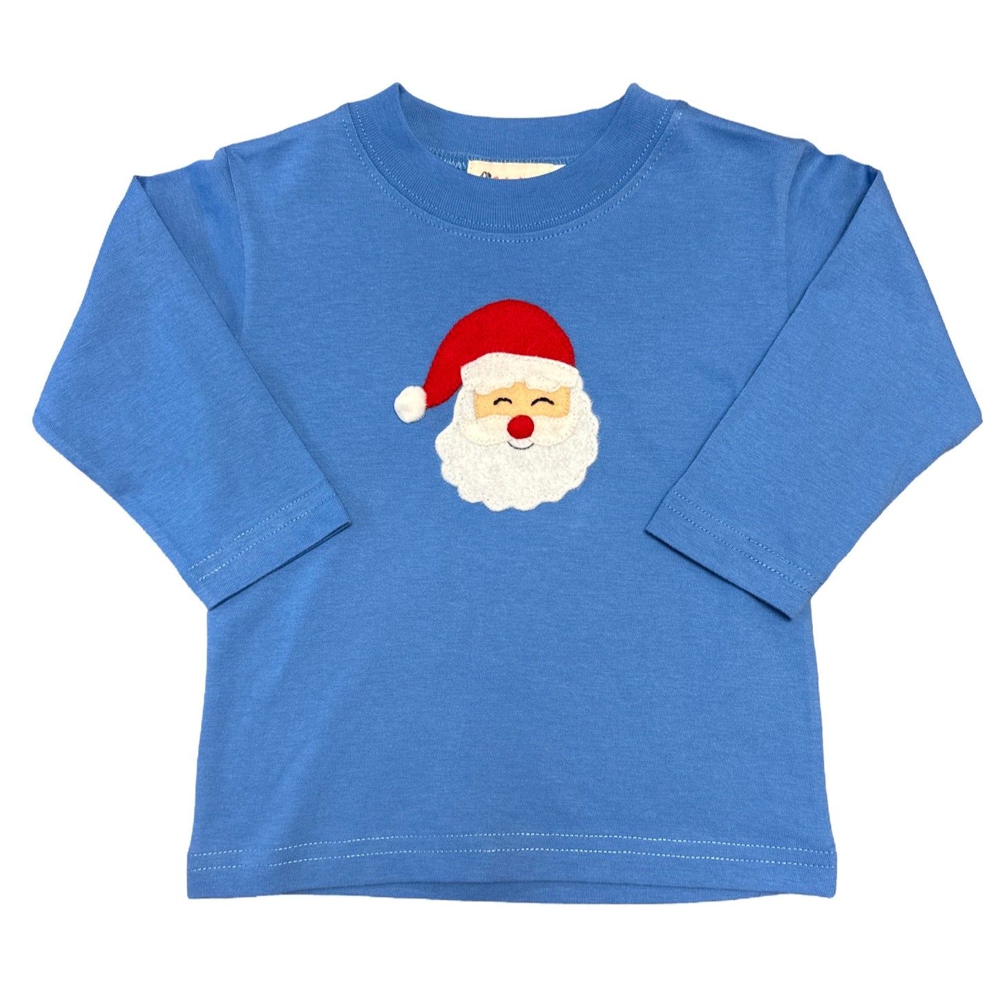 Boy's Long Sleeve Blue Santa Applique T-Shirt