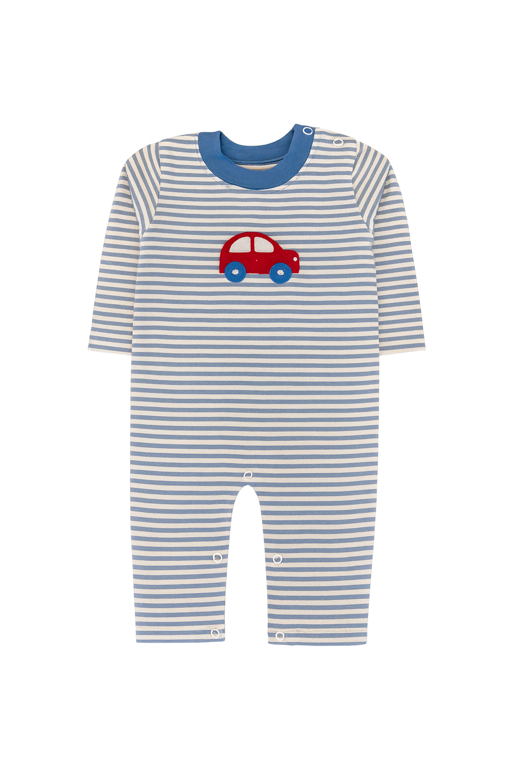 Long Sleeve Striped Applique Romper, Car