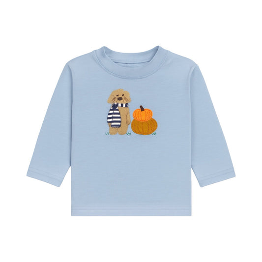 Long Sleeve Applique T-Shirt, Dog & Pumpkin