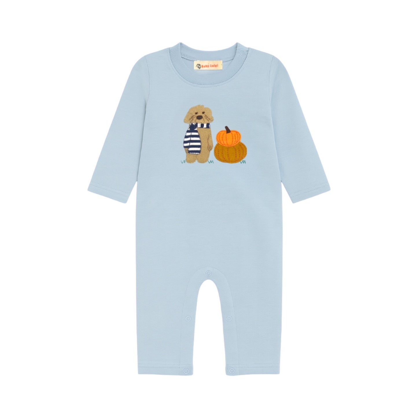 Long Sleeve Applique Romper, Dog & Pumpkin