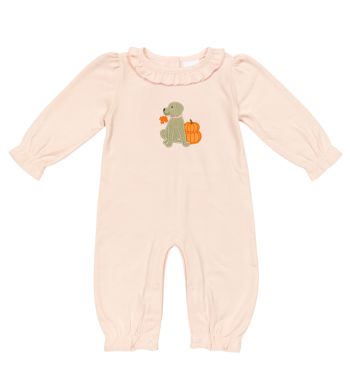 Long Sleeve Applique Romper, Dog & Pumpkin