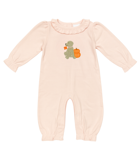 Long Sleeve Applique Romper, Dog & Pumpkin