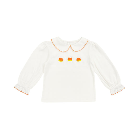 Peter Pan Collared Long Sleeve Top, Candy Corn