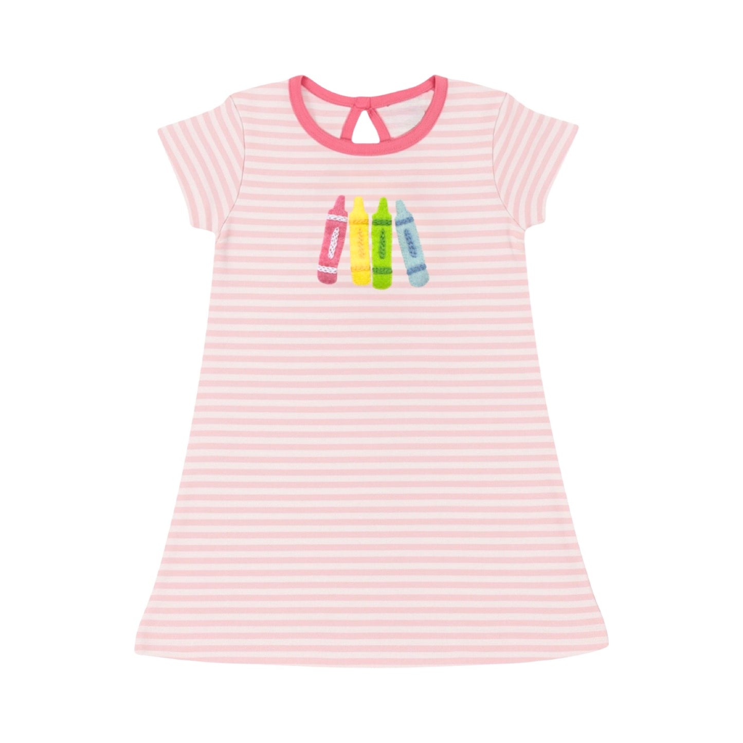 Applique Striped T-Shirt Dress, Crayons