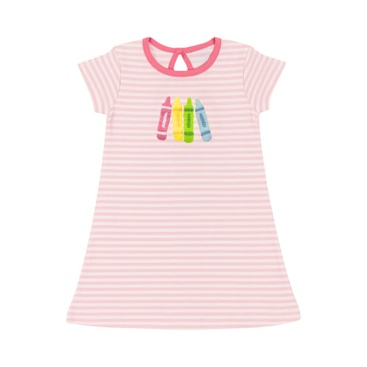 Applique Striped T-Shirt Dress, Crayons