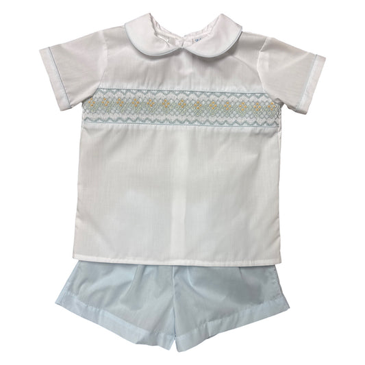 Blake Short Set, Pale Blue & Yellow Smocking