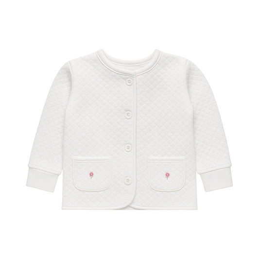 Girl's Quilted Button Up Jacket with Rosebuds on Pocket