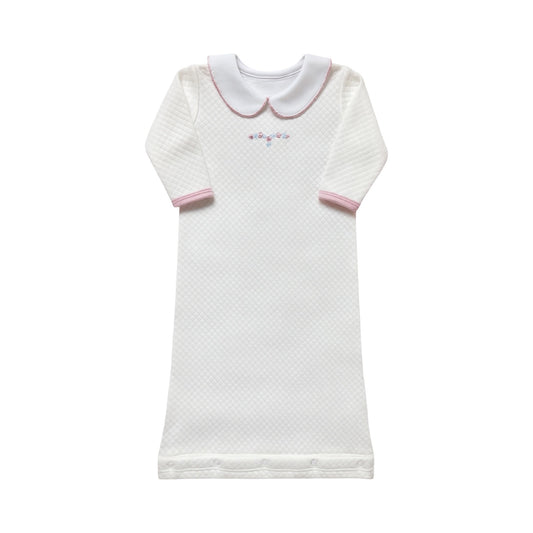 Girl's Collared Quilted Sack with Embroidered Rosebuds