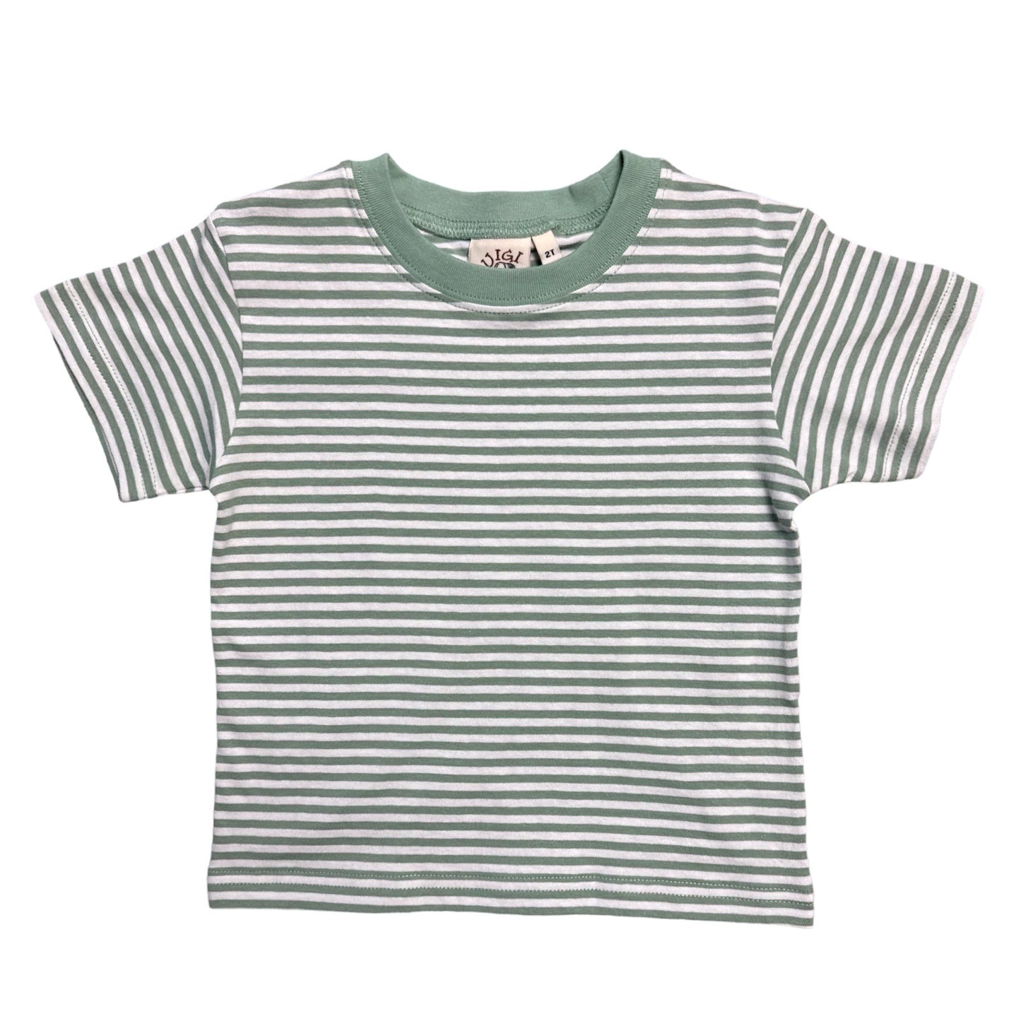 Boy Short Sleeve T-Shirt, Sage Green with White Stripe