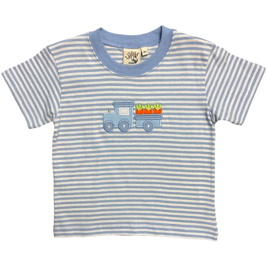 Boy's Short Sleeve Carrot Train Blue Stripe T-Shirt