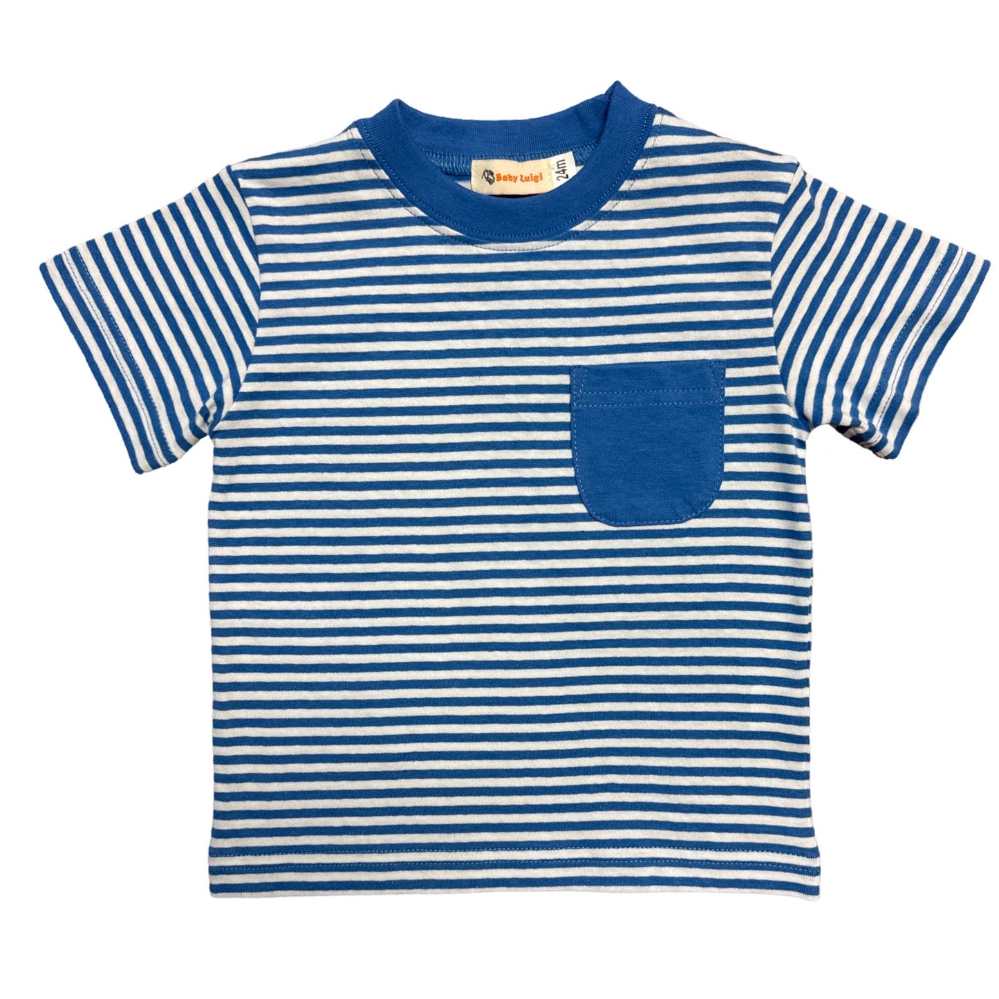 Boy's Short Sleeve Ocean Blue Striped T-Shirt with Pocket