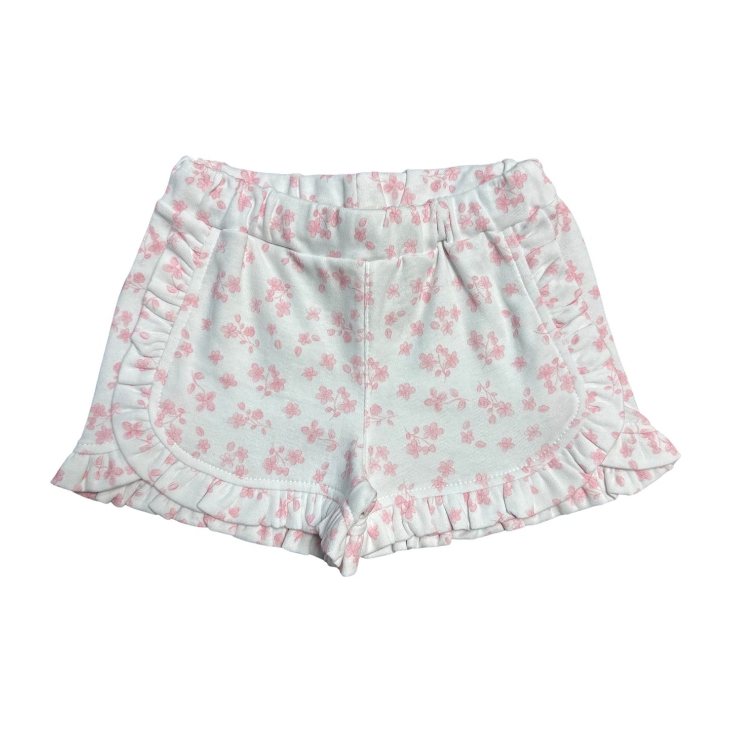 Girl Cotton Play Shorts with Ruffle Trim, Pink Floral