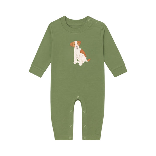 Long Sleeve Applique Romper, Jack Russell