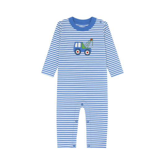 Long Sleeve Applique Striped Romper, Tow Truck