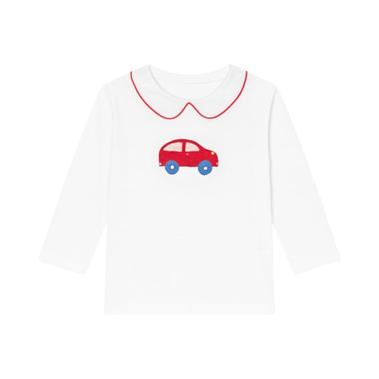 Peter Pan Collared Long Sleeve Applique Shirt, Car