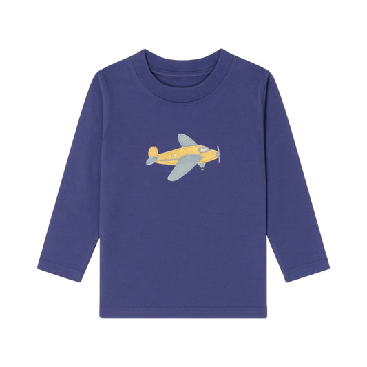 Long Sleeve Applique T-Shirt, Yellow Airplane