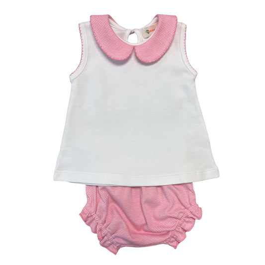 Girl's Sleeveless Collared Two Piece Set, Bubblegum Pink Mini Stripe