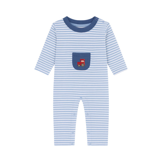 Long Sleeve Striped Pocket Romper, Train