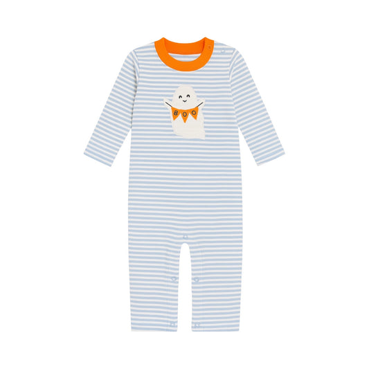 Long Sleeve Applique Striped Romper, Boo Ghost