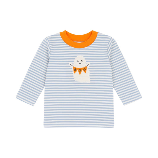 Long Sleeve Applique Striped T-Shirt, Boo Ghost