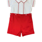 Classic White with Red Pointed Collar Boy Button On