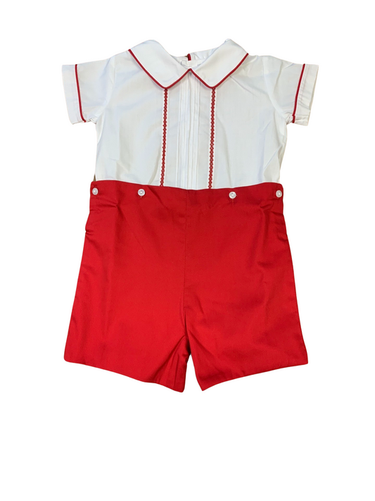 Classic White with Red Pointed Collar Boy Button On