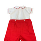 Classic White with Red Pointed Collar Boy Button On