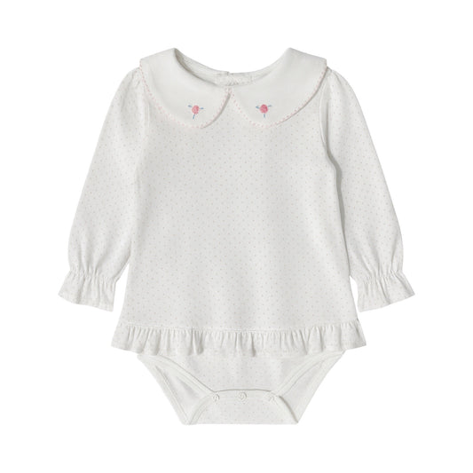 Long Sleeve Polka Dot Collared Bubble