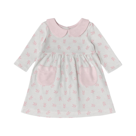 Long Sleeve Printed Collared Pocket Play Dress, Ballet Shoes