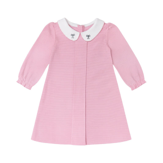 Long Sleeve Striped Dress, Bow Collar
