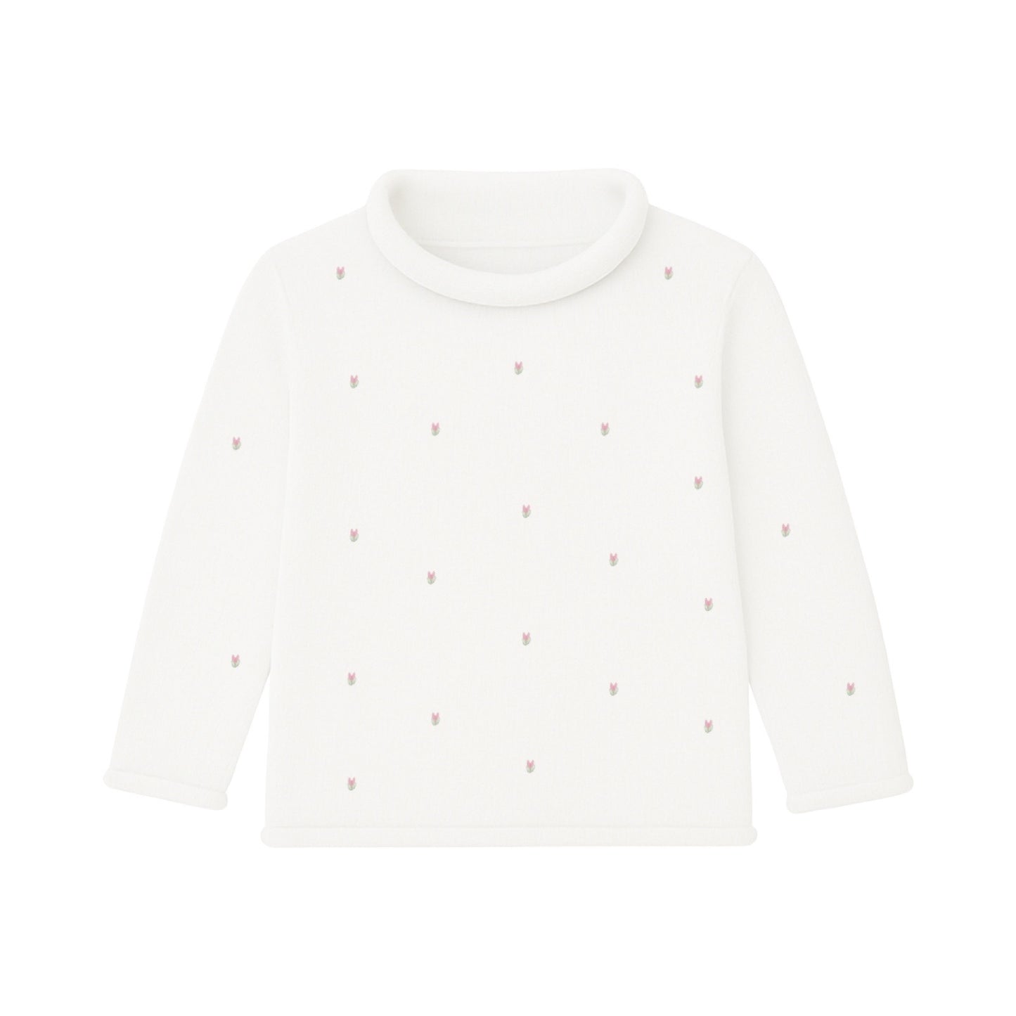 Rollneck Sweater with Tiny Rosebuds