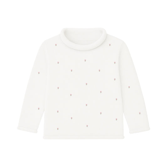 Rollneck Sweater with Tiny Rosebuds