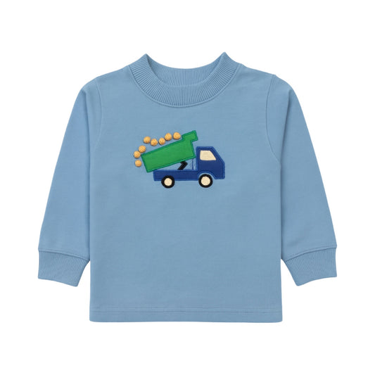 Boy's Chambray Blue Sweatshirt with Dump Truck Unloading