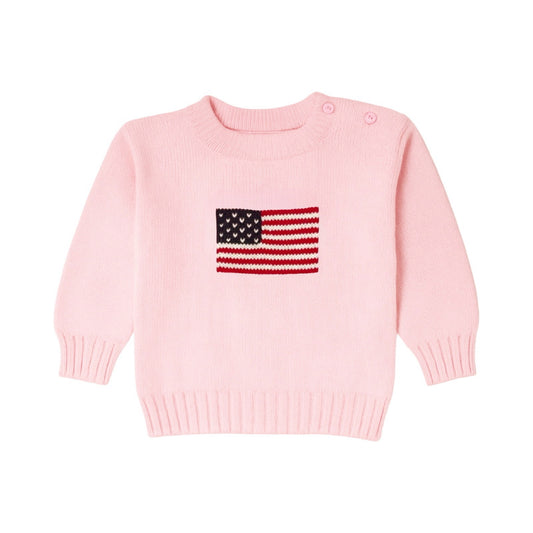Girl's Antique Flag Light Pink Crew Neck Sweater