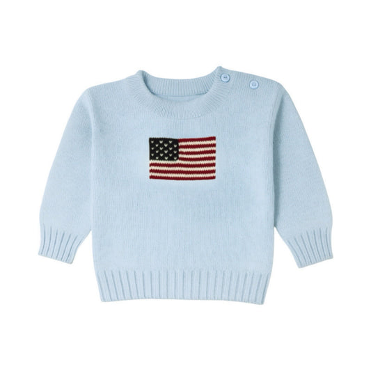 Boy's Antique Flag Sky Blue Crew Neck Sweater