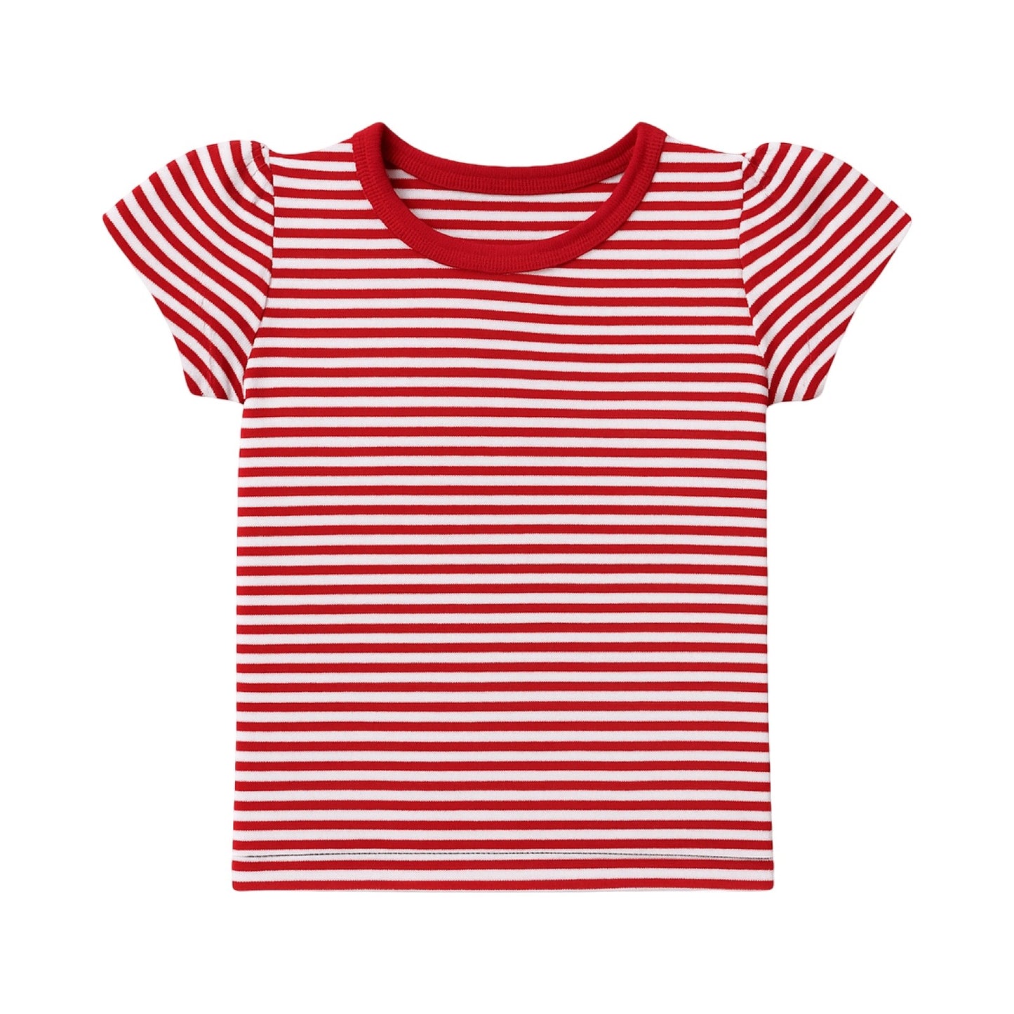 Girl Short Cap Sleeve T-Shirt, Red Stripe