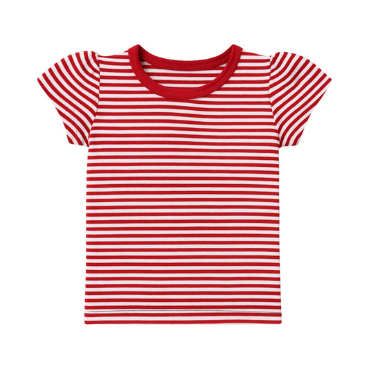 Girl Short Cap Sleeve T-Shirt, Red Stripe
