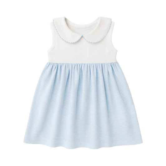 Sleeveless Collared Light Blue Mini Stripe Dress