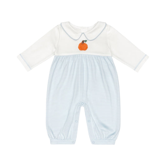 Long Sleeve Striped Crochet Playsuit, Pumpkin