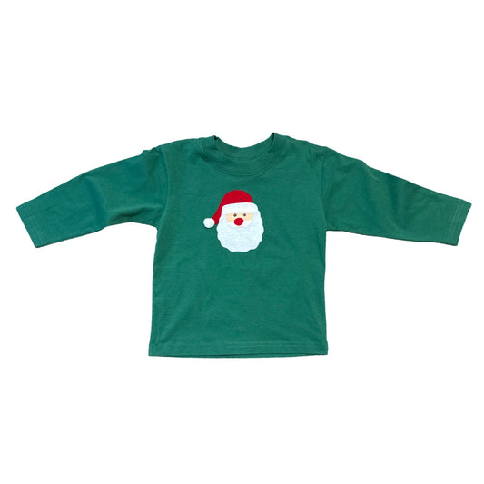 Boy's Long Sleeve Green Santa Applique T-Shirt