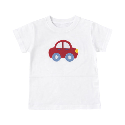 Short Sleeve Applique T-Shirt, Little Red Car