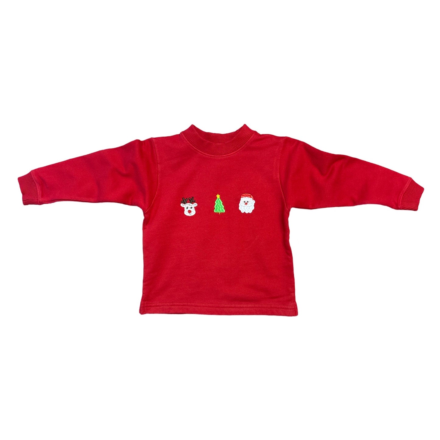 Boy's Red Christmas 3 Holiday Icon Embroidered Sweatshirt