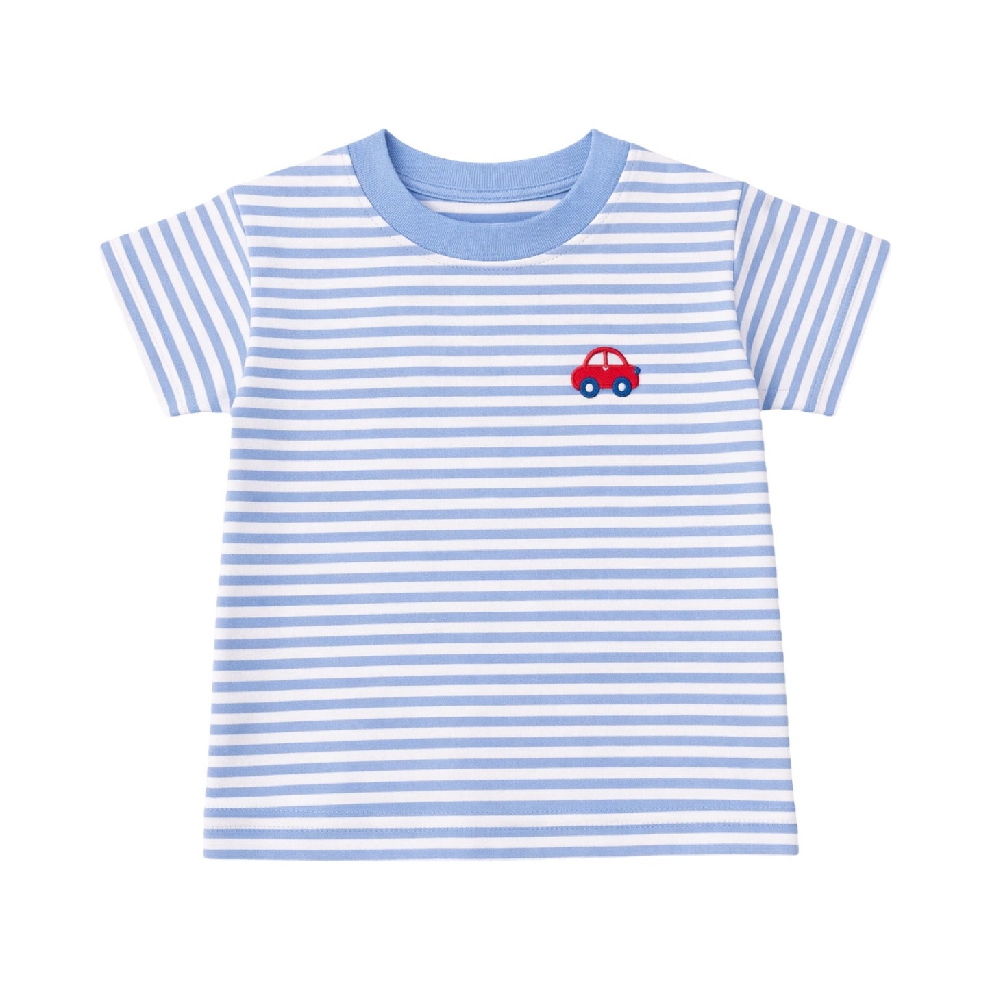 Striped Short Sleeve Embroidered T-Shirt, Red Car