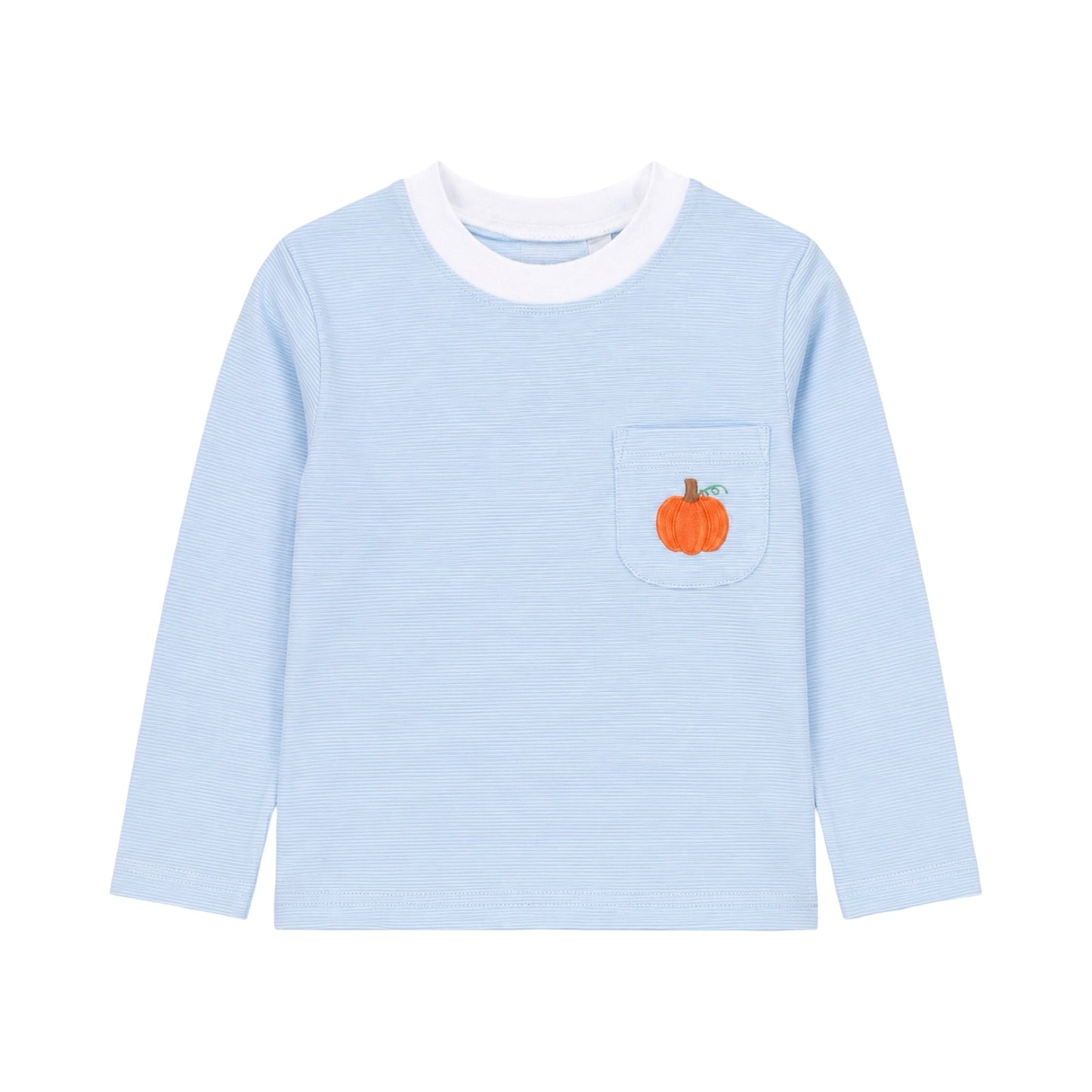 Long Sleeve Embroidered Striped Pocket Tee, Pumpkin