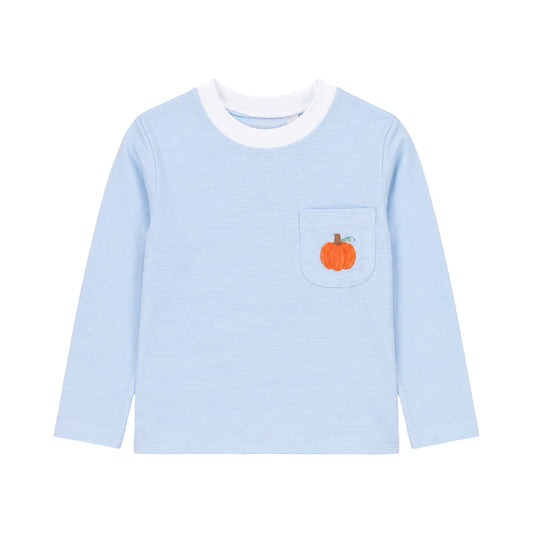 Long Sleeve Embroidered Striped Pocket Tee, Pumpkin