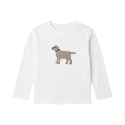 Long Sleeve  Striped Applique T-Shirt, Standing Dog