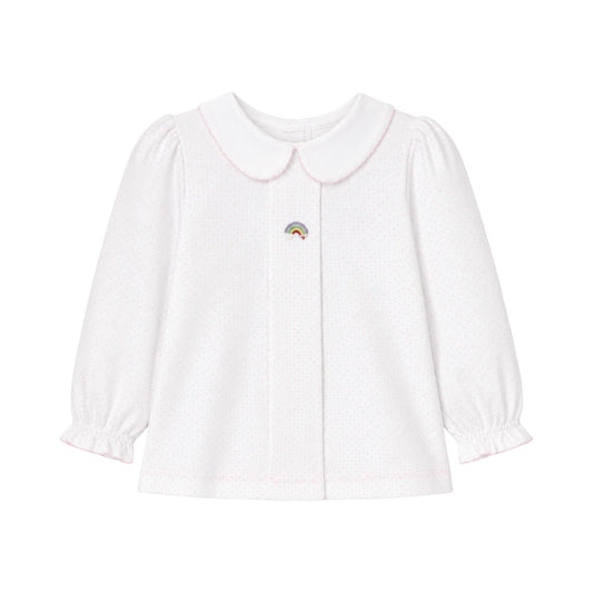 Long Sleeve Pleated Polka Dot Top, Rainbow