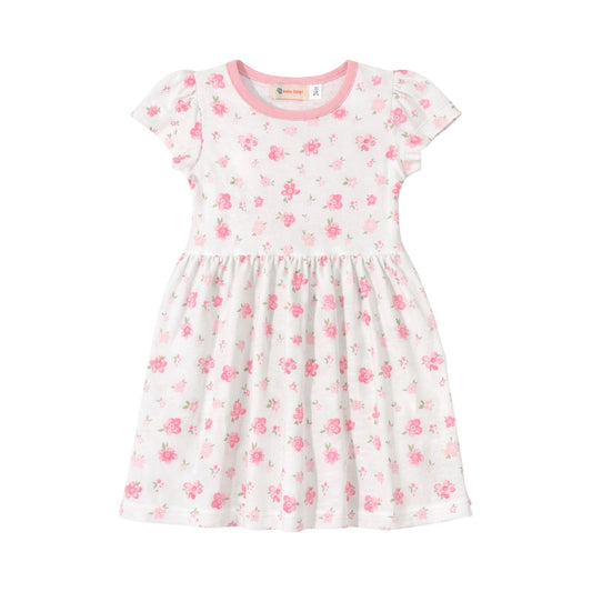 Short Sleeve Dress, Pink Flower Print
