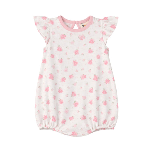Girl Sleeveless Bubble, Pink Flower Print