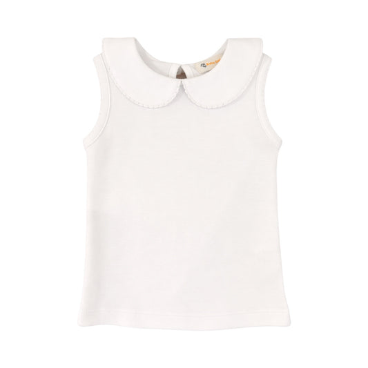 Girl Sleeveless Collared Top, White Trim